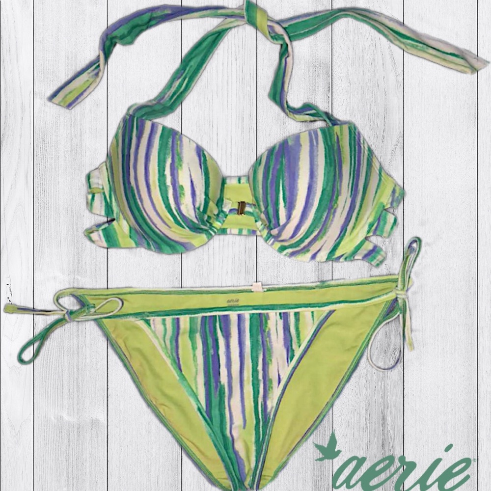 Green, White, & Purple Aerie Bikini